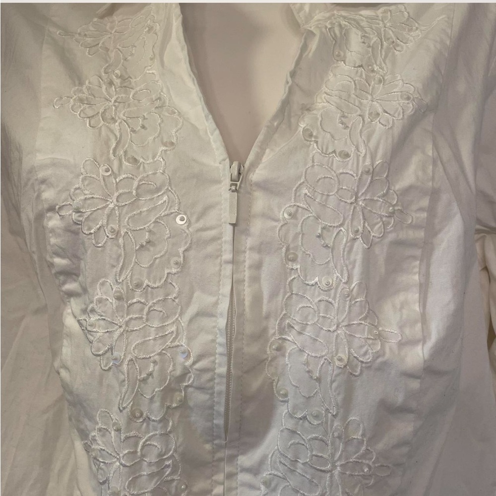 Size S by Coldwater Creek White embroidered zip up light jacket